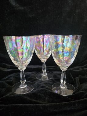 Fostoria Iridescent Wine Glasses - Set of 3 (Holographic Finish)